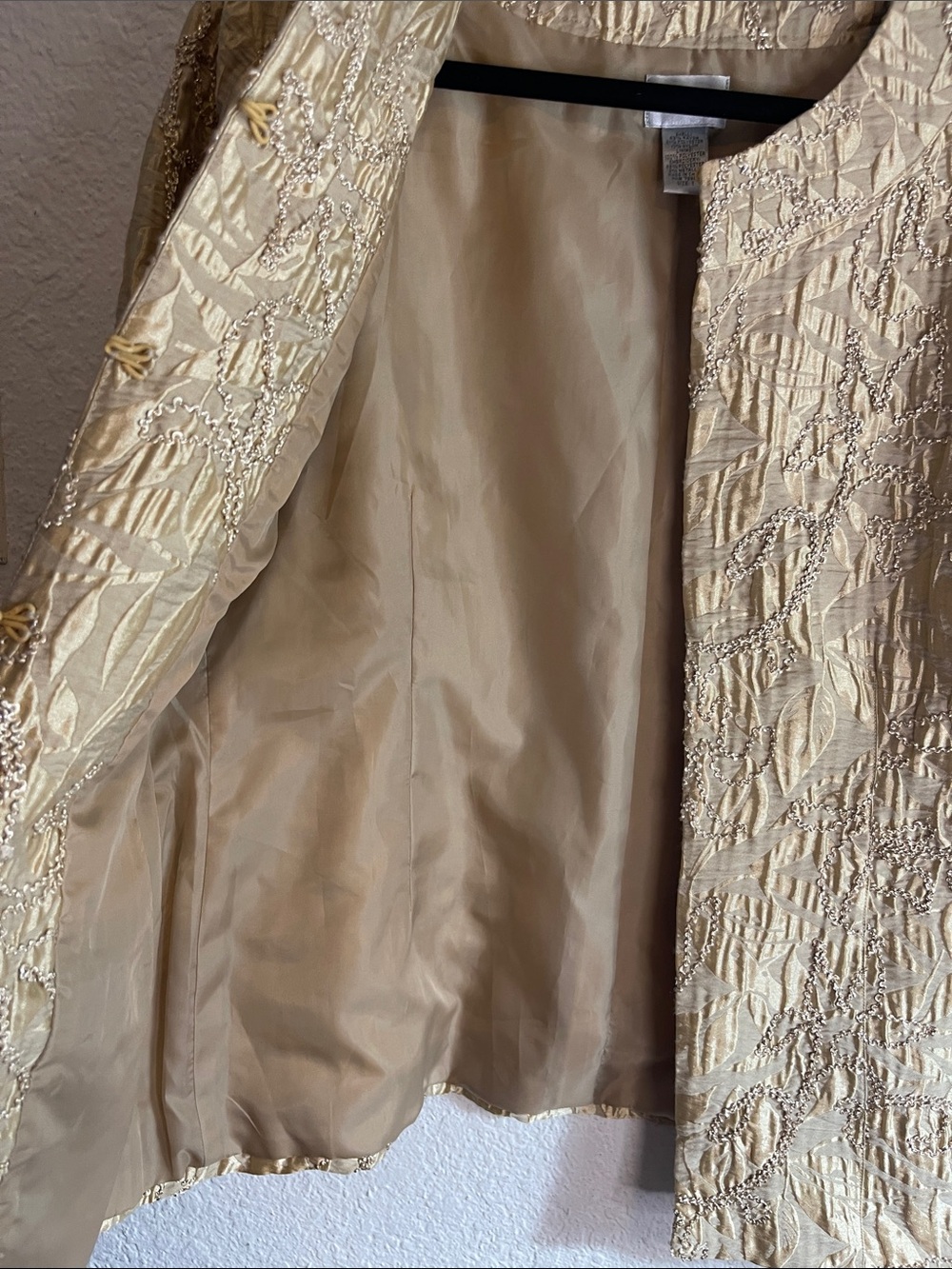 Chico's Metallic Gold Textured Open-Front Jacket - Picture 9 of 9